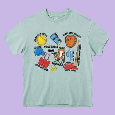 Softball Mom Heavy Core Tee Designed By Maliassmallbusiness