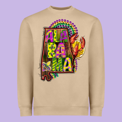 Mardi Gras Alabama Map Heavyweight Sweatshirt Designed By Cowgirlartshop