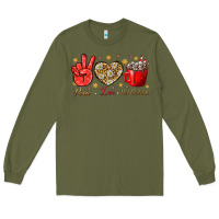 Army Green Peace love hot chocolate Long Sleeve Tee - NancyCooperArtShop
