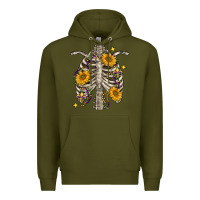 Army Green Mardi Gras chest sunflowers skeleton Premium Hoodie - FaDigitalArtStudio