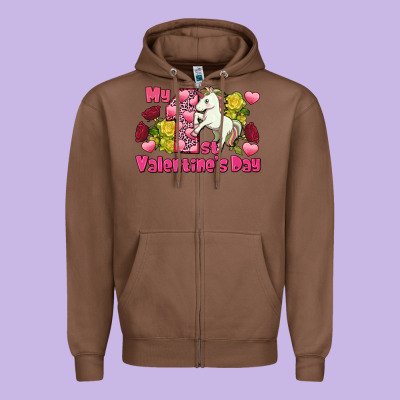 My First Valentine's Day Unicorn Zipper Hoodie Designed By Fadigitalartstudio