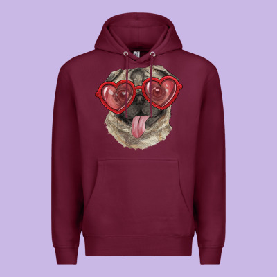 Pug With Love Glasses Premium Hoodie Designed By Ranaportraitstore