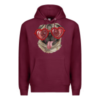 Burgundy Pug with love glasses Premium Hoodie - RanaPortraitStore