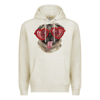 Oatmeal Heather Pug with love glasses Premium Hoodie - RanaPortraitStore