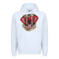 White Pug with love glasses Premium Hoodie - RanaPortraitStore
