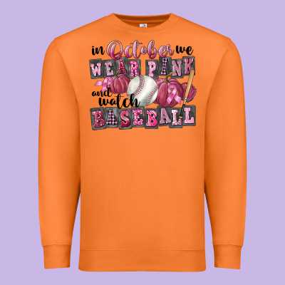 In October We Wear Pink And Watch  Baseball Premium Sweatshirt Designed By Fadigitalartstudio