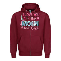 Burgundy I love you to the moon and back Valentine's Day Zipper Hoodie - FaDigitalArtStudio