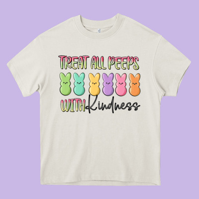 Treat All Peeps With Kindness Heavy Core Tee Designed By Maliassmallbusiness