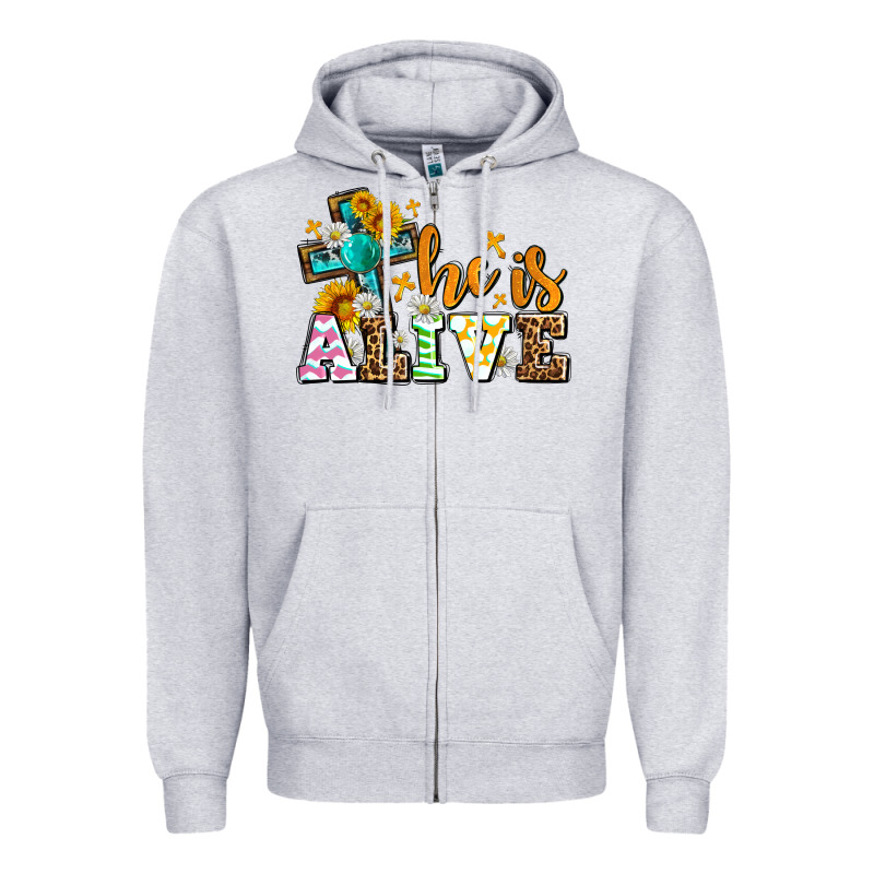 Easter Day He Is Alive With Cross Zipper Hoodie by OliviaCreatesArt | Teevron