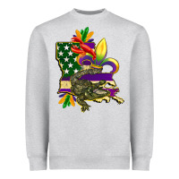 Heather Grey louisiana map american flag mardi gras Heavyweight Sweatshirt - CowGirlArtShop