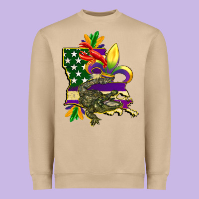 Louisiana Map American Flag Mardi Gras Heavyweight Sweatshirt Designed By Cowgirlartshop