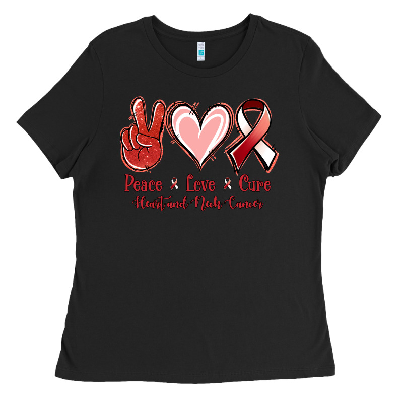 Peace Love Cure Heart And Neck Cancer Ladies Tee by Jasminsmagicworld | Teevron