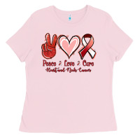Bubblegum Pink Peace Love Cure Heart And Neck Cancer Ladies Tee - Jasminsmagicworld
