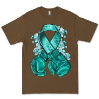 Cacao Ovarian Cancer teal ribbon with boxing gloves Premium Tee - NancyCooperArtShop