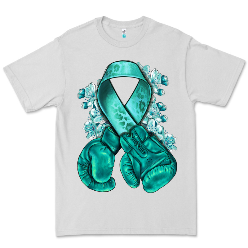 Ovarian Cancer Teal Ribbon With Boxing Gloves Premium Tee by NancyCooperArtShop | Teevron