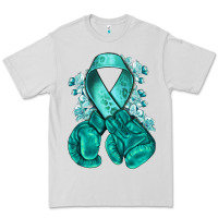 Dove Grey Ovarian Cancer teal ribbon with boxing gloves Premium Tee - NancyCooperArtShop