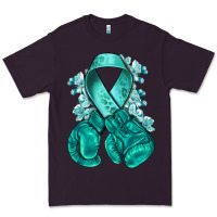 Plum Ovarian Cancer teal ribbon with boxing gloves Premium Tee - NancyCooperArtShop