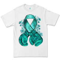 White Ovarian Cancer teal ribbon with boxing gloves Premium Tee - NancyCooperArtShop