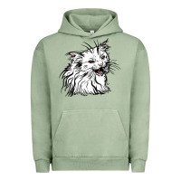 Pigment Oil Green Drawing Cat Urban Hoodie - RacoonDesign