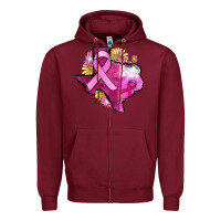 Burgundy Texas Cancer Awareness map Zipper Hoodie - FaDigitalArtStudio