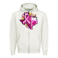 Oatmeal Heather Texas Cancer Awareness map Zipper Hoodie - FaDigitalArtStudio