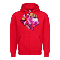 Red Texas Cancer Awareness map Zipper Hoodie - FaDigitalArtStudio