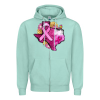 Seafoam Texas Cancer Awareness map Zipper Hoodie - FaDigitalArtStudio