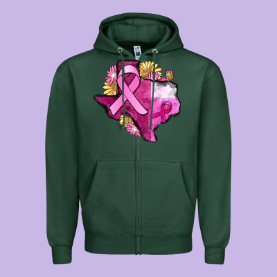 Texas Cancer Awareness Map Zipper Hoodie Designed By Fadigitalartstudio
