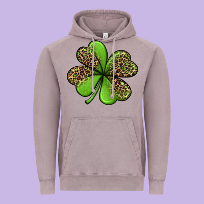 Leopard Shamrock Vintage Hoodie Designed By Jasminsmagicworld