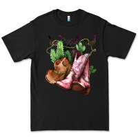 Black cowgirl boots hat horns cactus Premium Tee - NancyCooperArtShop