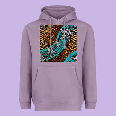 Tiger Turquoise Glitter And Stars Seamless Pattern Heavyweight Hoodie Designed By Bundleandbundleshop