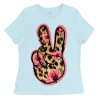 Baby Blue Floral Leopard Peace Sign Ladies Tee - Jasminsmagicworld