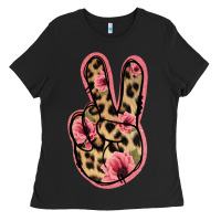 Black Floral Leopard Peace Sign Ladies Tee - Jasminsmagicworld