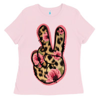 Bubblegum Pink Floral Leopard Peace Sign Ladies Tee - Jasminsmagicworld