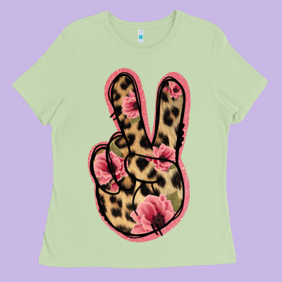 Floral Leopard Peace Sign Ladies Tee Designed By Jasminsmagicworld