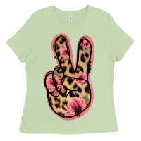 Matcha Floral Leopard Peace Sign Ladies Tee - Jasminsmagicworld