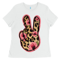 White Floral Leopard Peace Sign Ladies Tee - Jasminsmagicworld