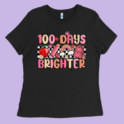 100 Days Brighter Ladies Tee Designed By Maliassmallbusiness