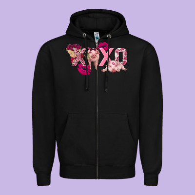 Valentine's Day Pig Xoxo Zipper Hoodie Designed By Fadigitalartstudio