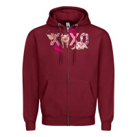 Burgundy Valentine's Day pig xoxo Zipper Hoodie - FaDigitalArtStudio