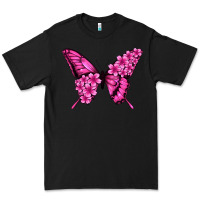 Black Floral pink butterfly Premium Tee - NancyCooperArtShop