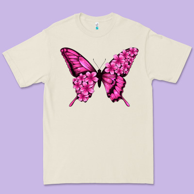 Floral Pink Butterfly Premium Tee Designed By Nancycooperartshop