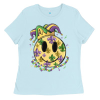 Baby Blue smiley face mardi gras Ladies Tee - MaliasSmallBusiness