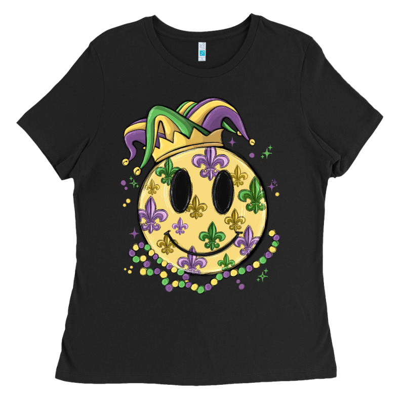 Smiley Face Mardi Gras Ladies Tee by MaliasSmallBusiness | Teevron