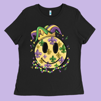 Smiley Face Mardi Gras Ladies Tee Designed By Maliassmallbusiness