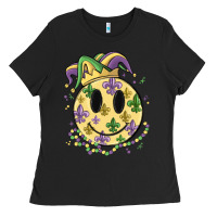 Black smiley face mardi gras Ladies Tee - MaliasSmallBusiness