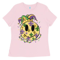 Bubblegum Pink smiley face mardi gras Ladies Tee - MaliasSmallBusiness