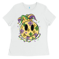 White smiley face mardi gras Ladies Tee - MaliasSmallBusiness