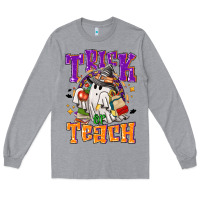 Heather Grey trick or teach halloween Long Sleeve Tee - NancyCooperArtShop