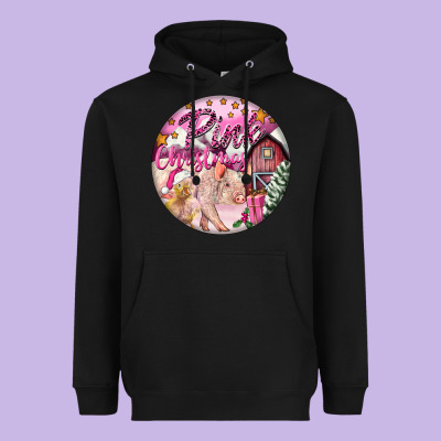 Pink Christmas Pig Heavyweight Hoodie Designed By Fadigitalartstudio